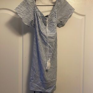 Blue and white striped dress
